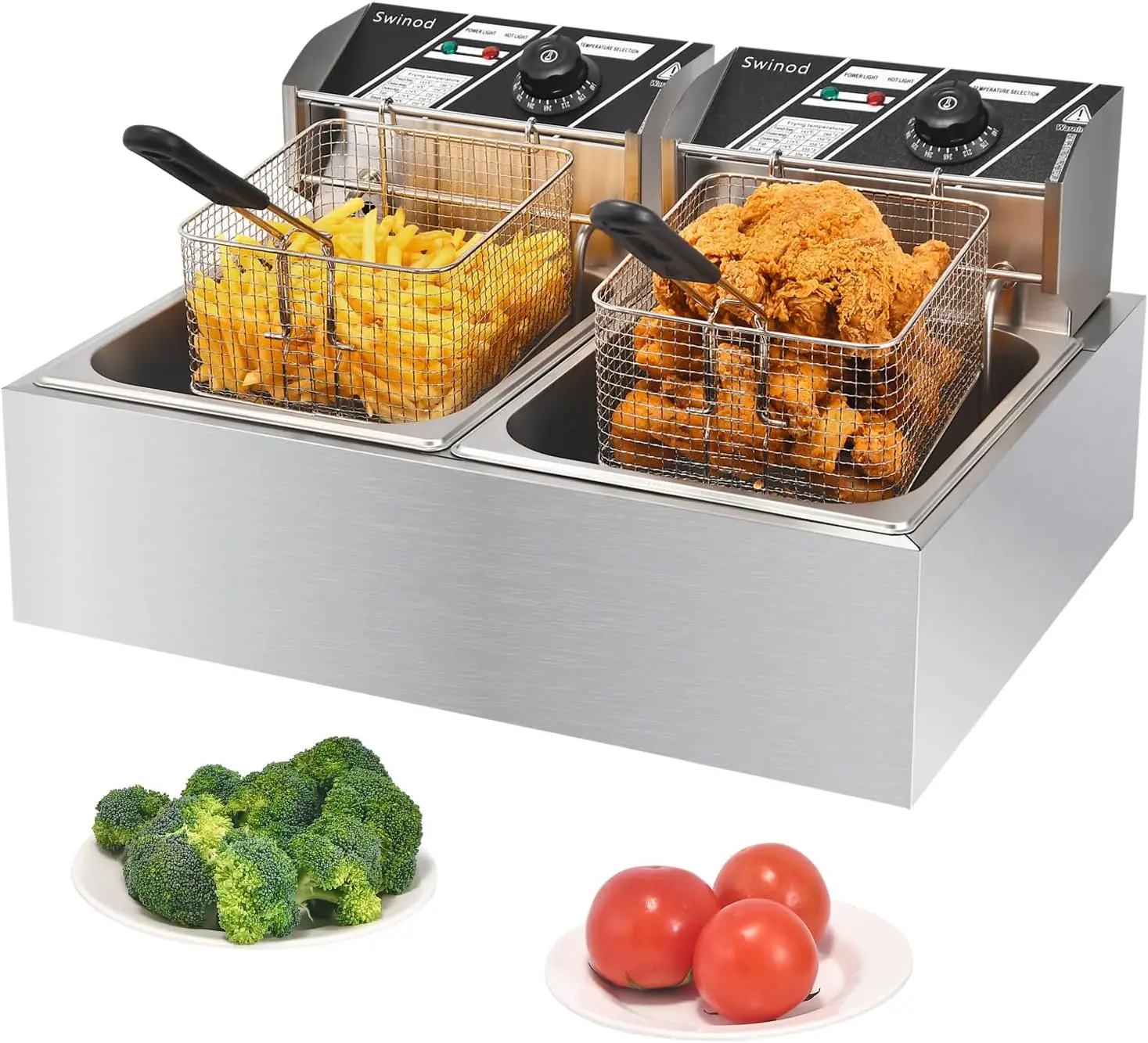 Deep Fryer Stainless - Freidora Eléctrica Comercial con Cestas, 3400W