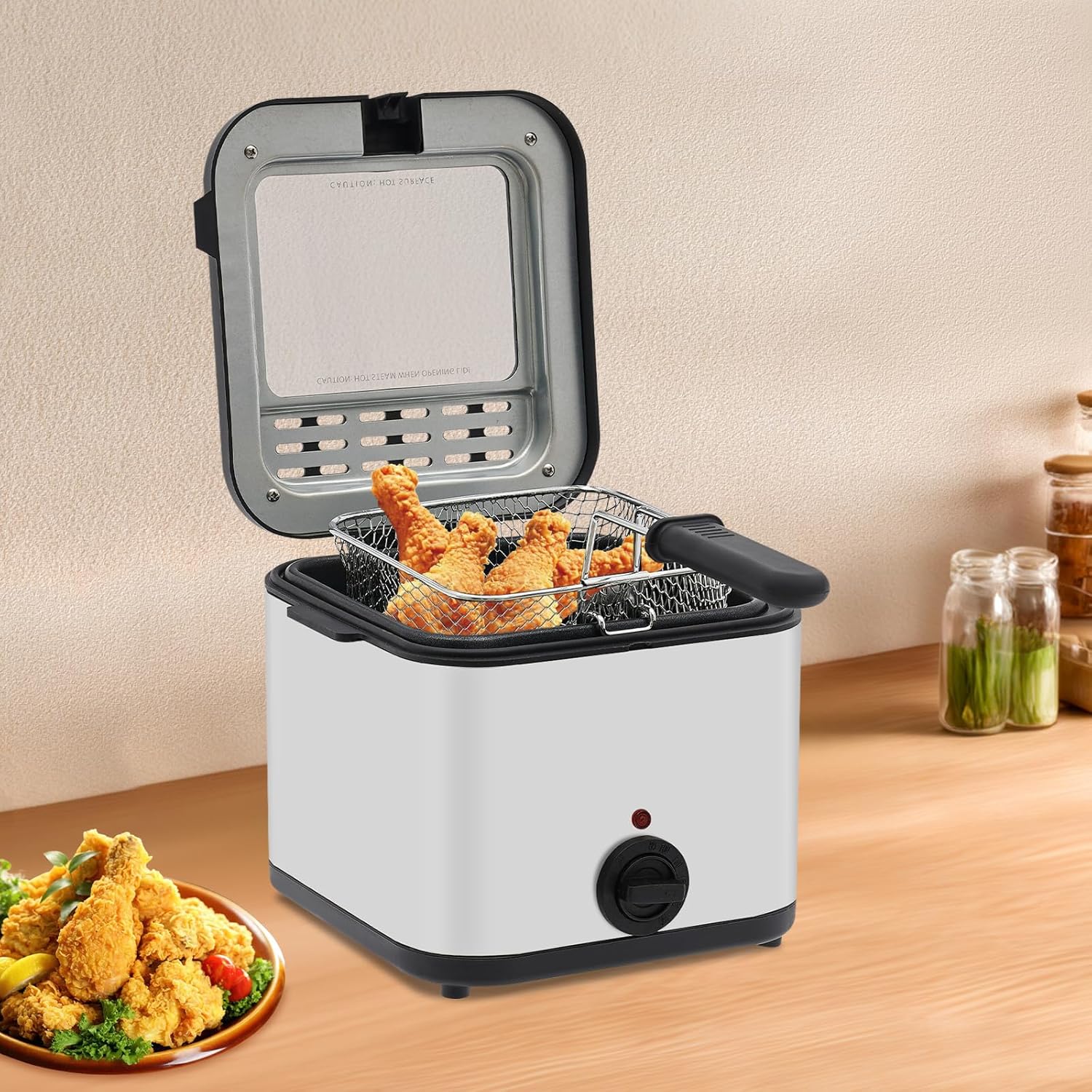 Deep Fryer Stainless - Freidora Eléctrica de Sobremesa, 2.64qt 1000W,